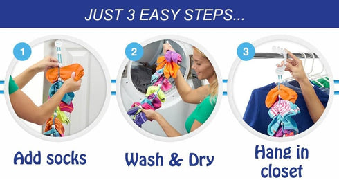 Sock Laundry Solution for Washing, Drying & Storing Socks in Pairs, Clip & Hold Socks, 2-Pack