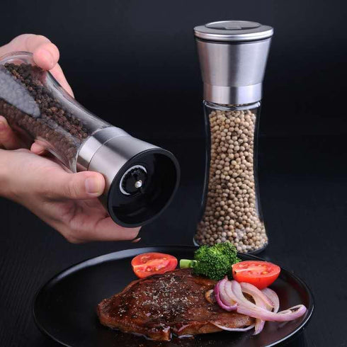 Elegant GRINDER 7 inch Tall, Eco-Friendly Stainless Steel and Glass Grinder with Adjustable Ceramic Grinder