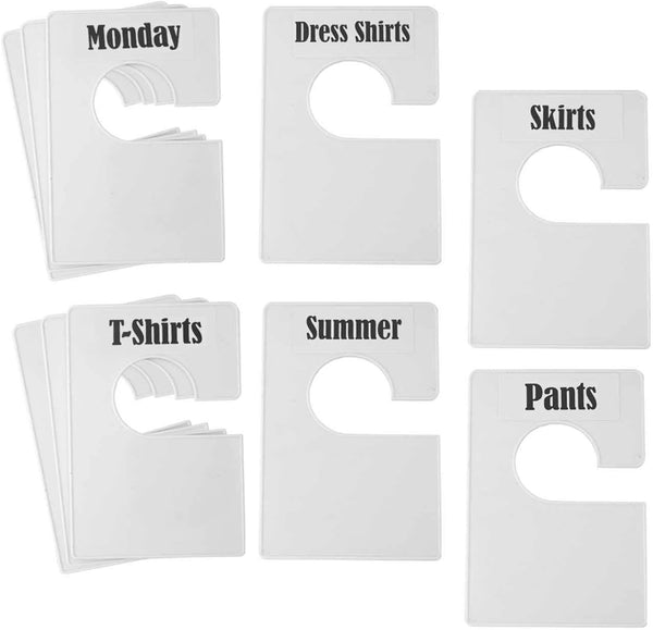 10 Pack White Clothing Rack Size Dividers Plus 60 Labels and 16 Large Blank Labels, Clothing Closet Dividers