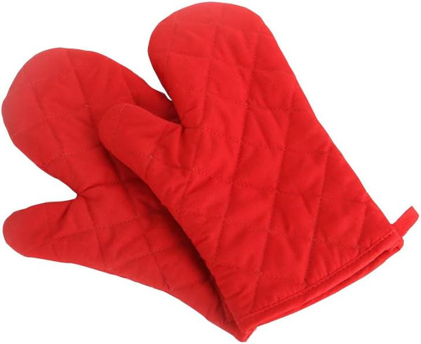 Premium Heat Resistant Oven Mitts, Quilted Cotton & Polyester Kitchen Gloves, 1 Pair, Red
