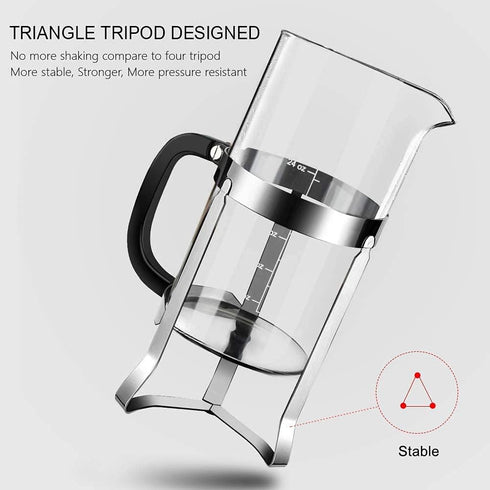 French Press Coffee Maker, 34oz 304 Stainless Steel with 4 Filters, Borosilicate Glass, Easy to Clean, Silver