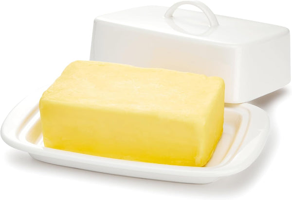 Sweese Large Butter Dish with Lid for Countertop, 8oz Porcelain Butter Keeper with Handle Cover Design, White