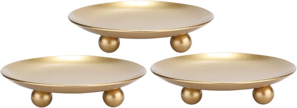 Iron Plate Candle Holder Set of 3, Gold Decorative Pillar Candle Stand for Wax Candles