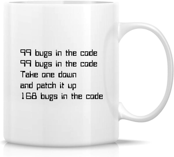 Retreez Funny Mug - 99 Bugs in the Code, 11 Oz Ceramic Coffee Mug, Sarcastic Gifts for Friends