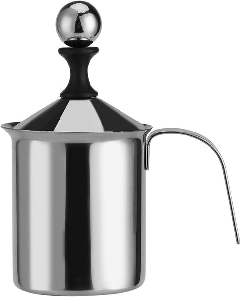 Manual Milk Creamer Frother, Stainless Steel Hand Pump Double Mesh Blender for Coffee Foamer, 400ML