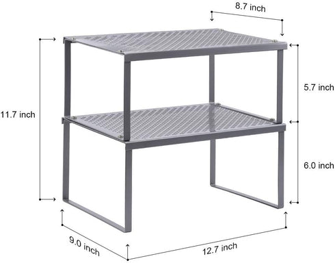 NEX Kitchen Shelf Organizer - Set of 2 Cabinet Shelf Organizer Spice Rack, Stackable Metal, Silver