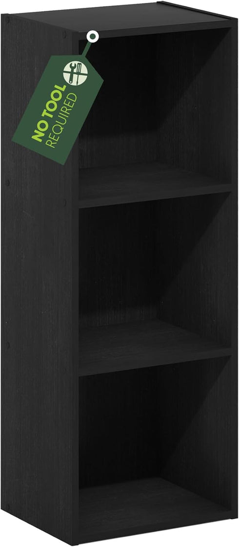 3-Tier Furinno Pasir No Tool Assembly Open Shelf Bookcase, Blackwood