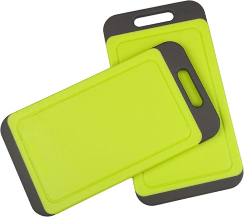 Mini Kitchen Cutting Board Mats, BPA Free, 2 Pack, Dishwasher Safe, Juice Grooves, Easy Grip Handle