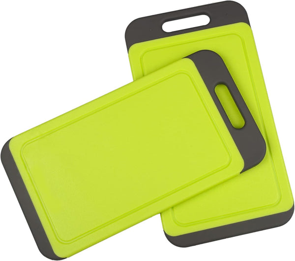 Mini Kitchen Cutting Board Mats, BPA Free, 2 Pack, Dishwasher Safe, Juice Grooves, Easy Grip Handle
