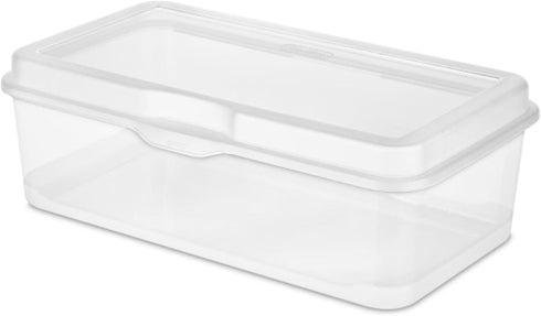 Sterilite Large FlipTop, Stackable Small Storage Bin, Clear, 6-Pack, Hinging Lid, Organize Desk