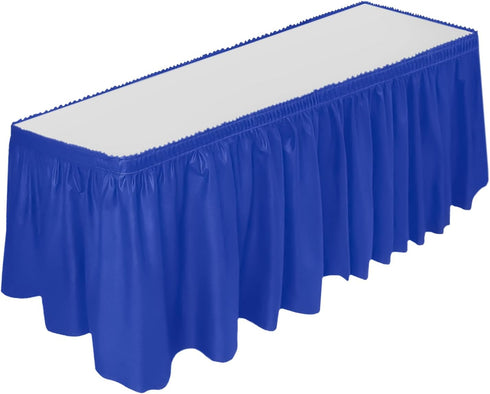 DecorRack Table Skirt, 29 in x 14 ft - BPA Free Plastic Disposable, Reusable Rectangular Tablecloth Skirt, Royal Blue