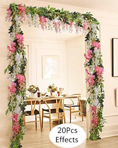 DearHouse 4Pcs Artificial Wisteria Garland, 6.6Ft/Piece Silk Hanging Flower Vine for Home Garden Outdoor Wedding Decor