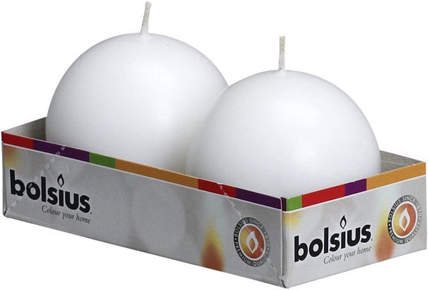Bolsius 2 Count White Ball Candles - Premium European Quality - 2.75 Inches Unscented Dripless Clean Burning Dinner