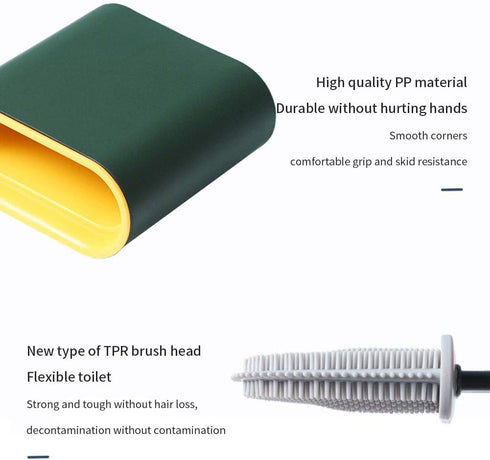 Revolutionary Silicone Flex Toilet Brush with Holder - No-Slip Long Handle, Wall Mounting Cleaning Brush Set