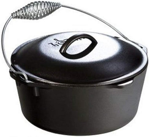 Lodge 5 Quart Pre-Seasoned Cast Iron Dutch Oven with Lid - Black Wire Bail Handle for Easy Transfer from Cooking