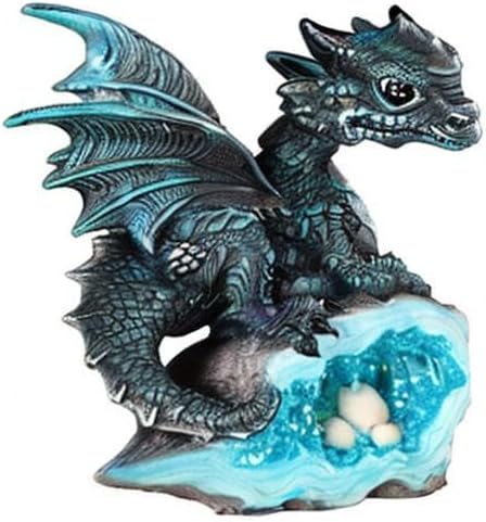 George S. Chen Imports Le Elegant 71581 Blue Medieval Baby Dragon Figurine with Crystal Egg Nest