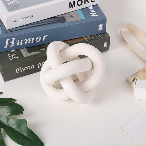3-Link Jlong Wood Knot Decor, Wood Chain Link Coffee Table Decor, Small Shelf Decor Accents, Hand Carved Modern