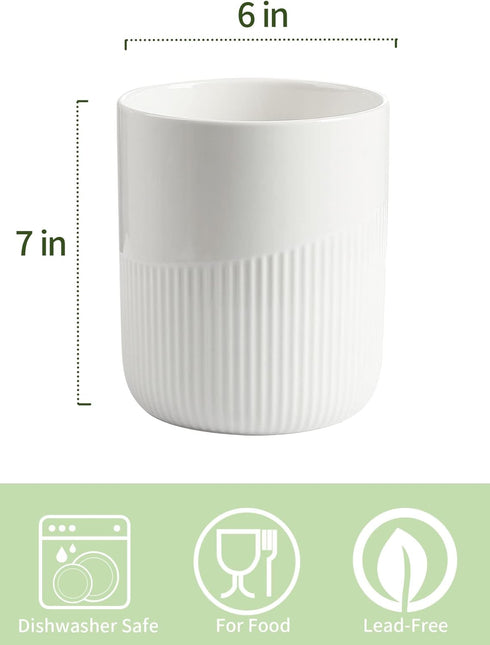 Ceramic Kitchen Utensil Holder, 7" Large Stable Utensil Crock, Cooking Utensil Organizer for Kitchen Counter, Kitchen Decor, kitchen spoon holder for countertop, Dishwasher Safe, White