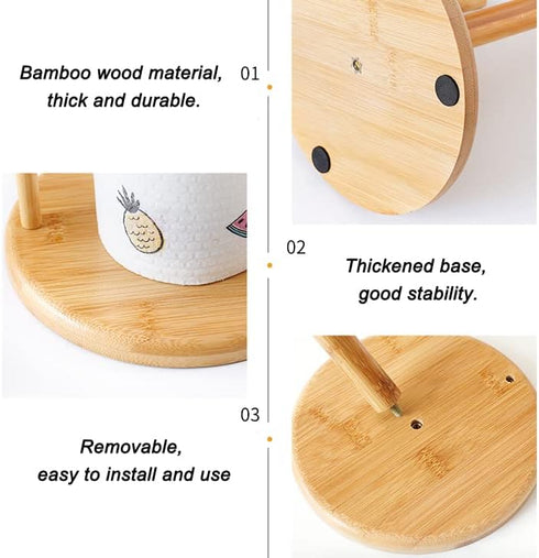 Countertop Bamboo Paper Towel Holder, Natural Bamboo Wooden Standing Paper Towel Holder, Free-Standing Kitchen Roll