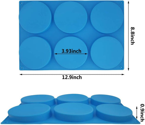 6-Cavity Large Silicone Cake Molds - Non-Stick Round Disc Mousse Cake Pan, French Dessert, Candy, Soap (Blue)