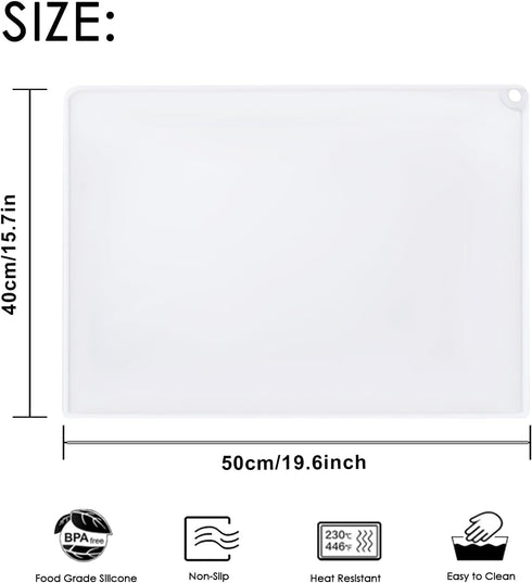 Mat(1 Pack 19.7" 15.7") Translucent Silicone Placemats for Toddlers-Kids Dinner Placemat Reusable Portable Food Mat