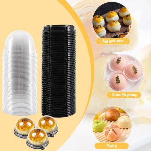 Hewnda 50 Pack Clear Plastic Mini Cake Box for Muffins, Cookies, Wedding, Birthday Gift Box (Black)