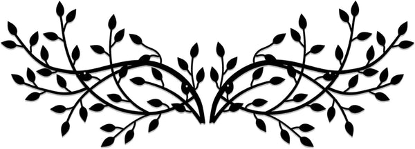 2 Pieces Metal Tree Leaf Wall Decor, Wrought Iron Scroll Sculptures for Living Room and Outdoor, Black