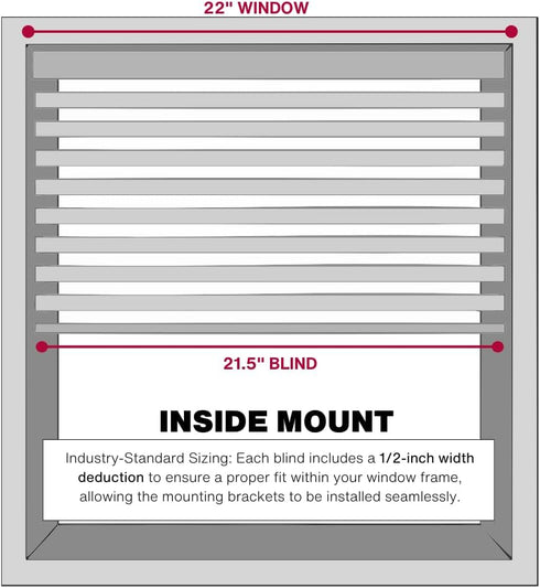 LOTUS & WINDOWARE Cordless Mini Blind - 1" Vinyl Slats, 22" Wide x 64" Long, White