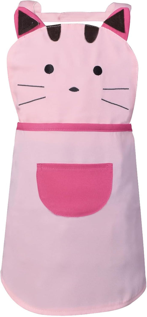Love Potato Cute Girls Toddler Cartoon Cat Embroidered Cotton Kitchen Cooking Baking Apron for Kids 2-4 Years Old - Pink
