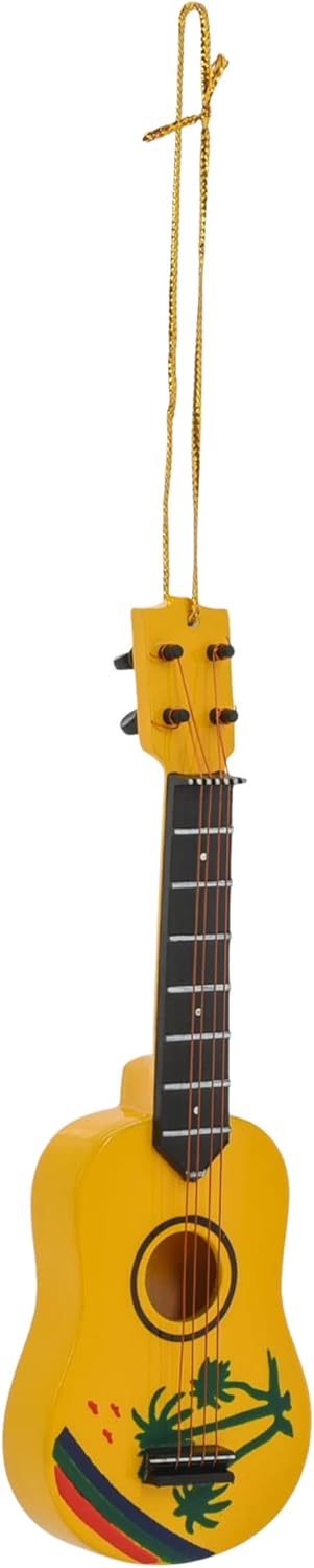 Broadway Gifts 5.4" Yellow Tropical Design Wood Ukulele Ornament Decoration