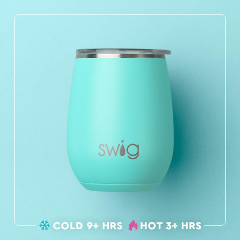 Swig Life 14oz Stemless Wine Cup - Insulated Wine Tumbler with Lid, Stainless Steel Travel Tumbler (White)