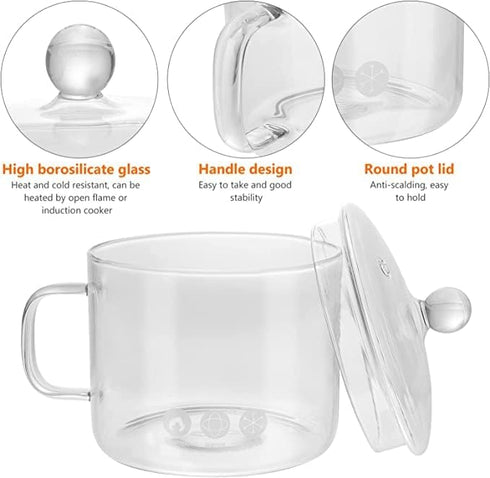 Glass Saucepan with Cover, Glass Cookware for Stove, Instant Noodles Pot, Clear Cooking Pot