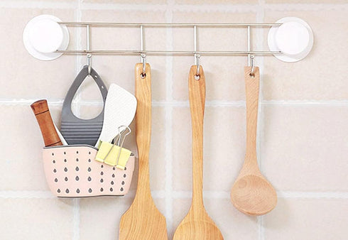 Kitchen Sink Caddy Sponge Holder, Hang Basket for Scrubber Dish Brush, Light Blue Kitchen Accessories Organizer