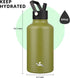 Half Gallon Insulated Water Bottle with Straw, 64 oz Water Jug with 3 Lids and Carrying Bag, Forest Green