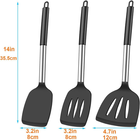 3Pcs Spatula Silicone Turner Set, Heat Resistant Spatulas for Nonstick Cookware, Large Kitchen Utensils Set