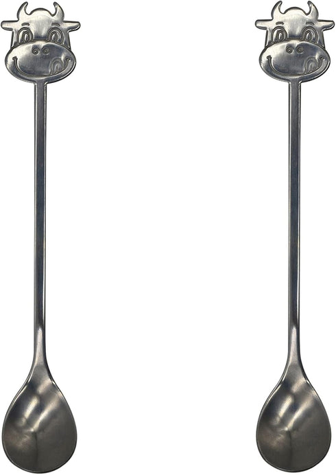Maydahui 2PCS Cow Spoon - 5.9inch 18/10 Stainless Steel Coffee Spoon, Cartoon Animal Dessert Spoon for Kitchen