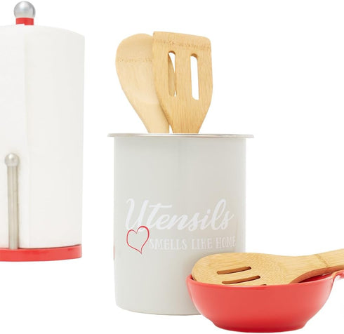 Home Basics Large Metal Kitchen Utensil Holder for Countertop, (Smells Like Home) 6.25" Farmhouse Cooking Utensil Crock Tool Organizer | Store your Spoons, Whisks, Spatulas and Knives