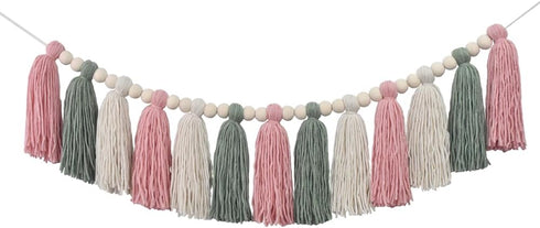 DrCor Pastel Tassel Garland Pink & Sage Green Boho Spring Garland for