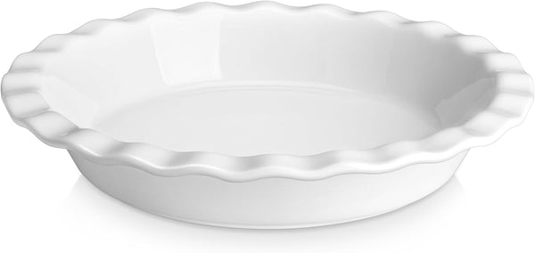 MALACASA 9 Inch Ceramic Pie Pan for Baking, 40 OZ Round Pie Dish, Non Stick Deep Dish for Quiche, Apple Pies