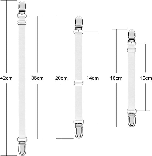Boao 12 Pcs Bed Sheet Clips Straps Sheet Corner Straps Holder Adjustable Mattress Clips, Elastic Bed Sheet Grippers Straps Suspender Fasteners Holder for Home (White, 14-28 Inch Length)