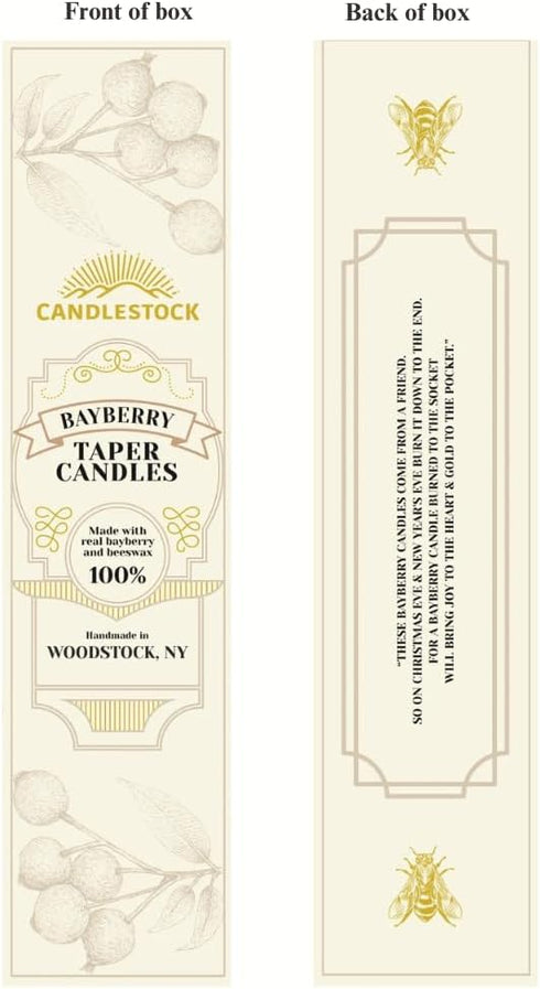 Candlestock 8 Inch Real Bayberry Taper Candle Pair, Pure Bayberry and 100% USA Beeswax Blend, Dripless