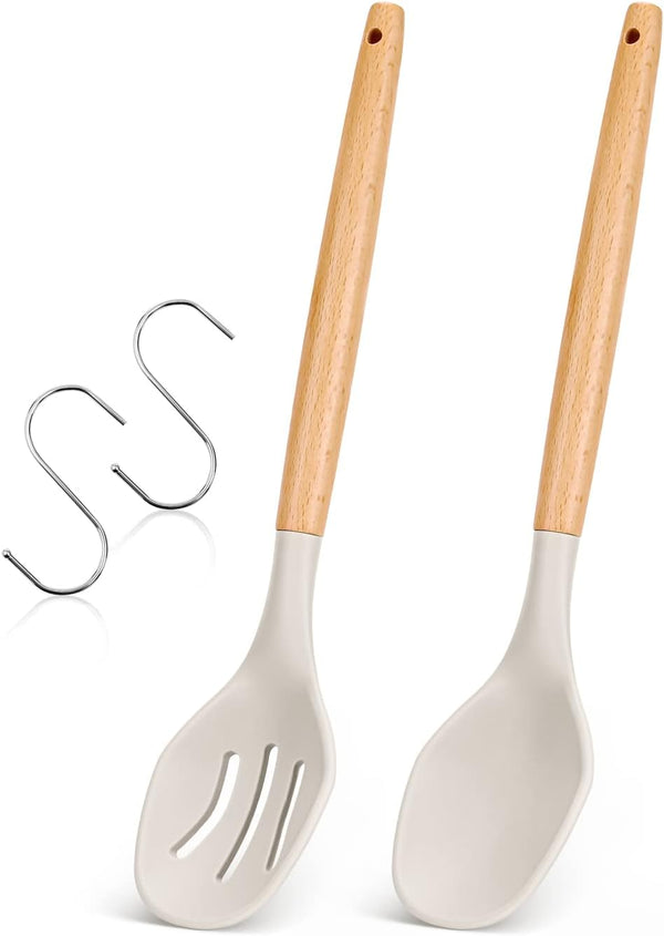 Large Silicone Cooking Spoons, 2 Pack Nonstick Spoon Set, Heat Resistant Kitchen Spoons for Cooking