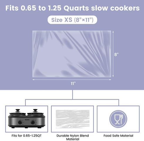 KOOC Slow Cooker Liners 8"x11" 30 Count Mini Size Disposable Pot Liners for 0.65 qt to 1.25 qt Pot BPA Free