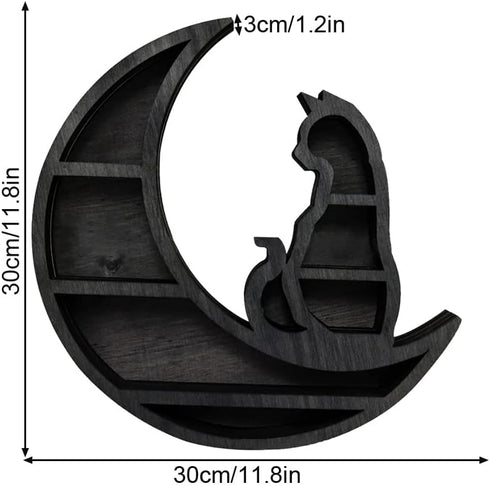 Faddare 1 11.8x11.8x3cm, Wooden Moon Shelf, Shelf, Rustic, Accent Shelf, Decorative Shelf, Black, for Living Room