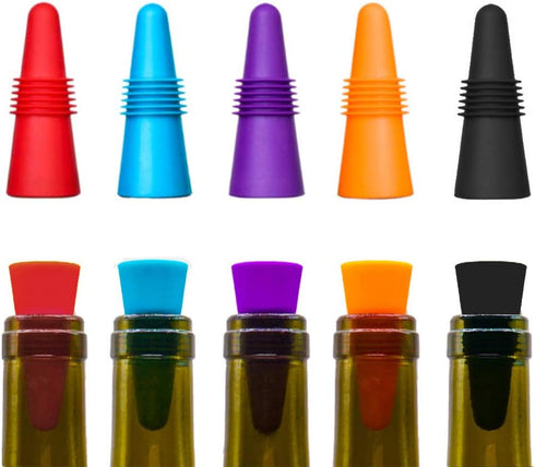 10 Pcs Wine Stoppers, CNYMANY Reusable Silicone Beverage Bottle Sealer with Grip Top for Cork to Keep Wine Fresh - Red,
