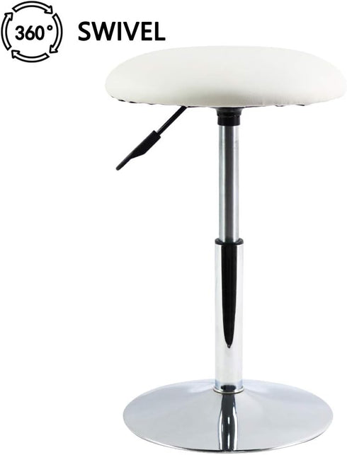 FURWOO Adjustable White Round Vanity Stool - Mini Bar Chair for Salon & Spa