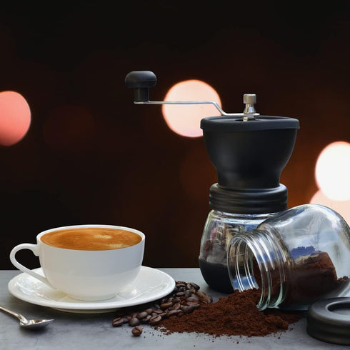 Manual Coffee Grinder Set by Mixpresso, Hand Coffee Mill with Conical Burr, 2 Glass Jars & Brush