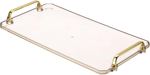 PATIKIL 16.1 x 8.7 Inches Plastic Serving Tray with Golden Handles, Reusable