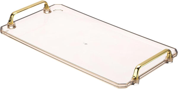 PATIKIL 16.1 x 8.7 Inches Plastic Serving Tray with Golden Handles, Reusable