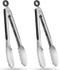 HOTEC Set of 2 Stainless Steel Kitchen Tongs, 9 Inch Locking Metal Food Cooking Tongs with Non-Slip Grip (Black)